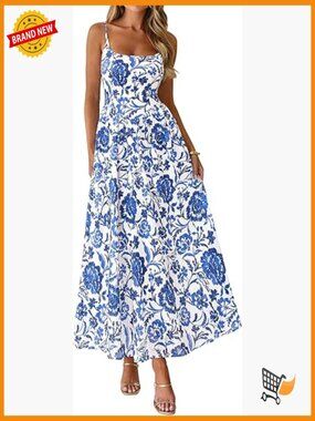 Boho Maxi Dress Eyelet Floral Long Flowy Sundress Summer Beach Vacation